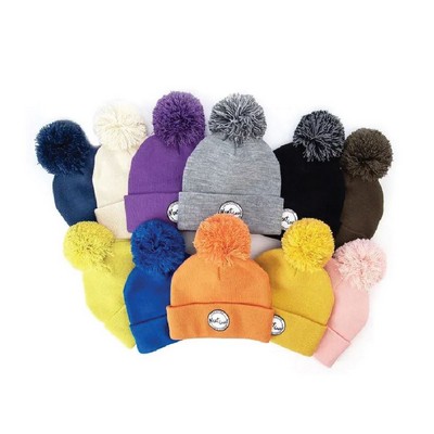 Solid Color Beanie with Pom-pom