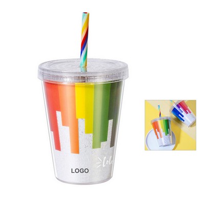 Rainbow Double Wall Tumbler w/Straw (direct import)