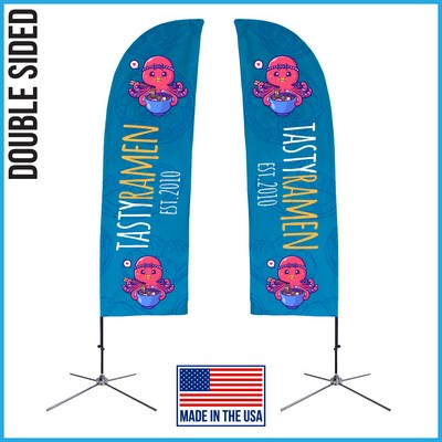 9ft Double Sided Premium Straight Flag with Chrome X Base & Carry Bag - Made in the USA