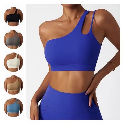 Diagonal Shoulder Yoga Sports Bra Running Fitness Tank Top