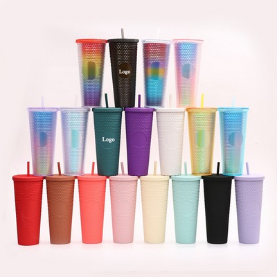 Double-wall Plastic Cup With Lid And Straw-24oz