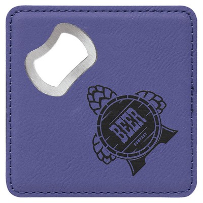 Coaster Bottle Opener, Purple Faux Leather