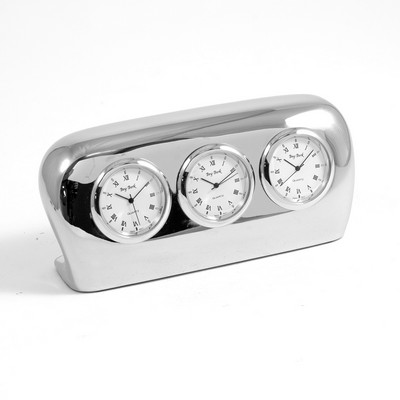 Triple Time Zone Clock - Silver