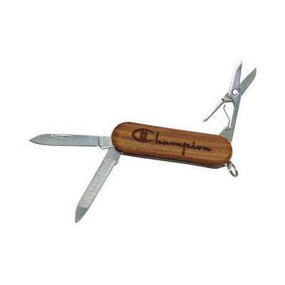 4-Function Lasered Wood Handle Knife