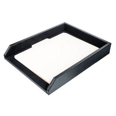 Classic Top Grain Black Leather Front Load Letter Sized Letter Tray