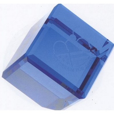 Blue Optical Crystal Standing Cube Paperweight (2¾"x2¾"x2¾")