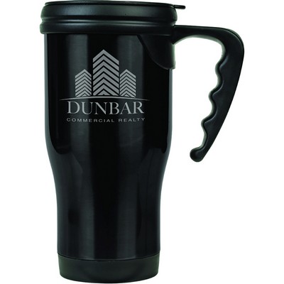 Engraved Gloss Black Travel Mug W/Handle