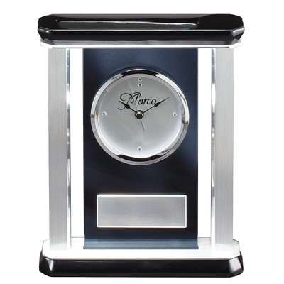 Smoked Glass Clock w/Silver Columns Black Base