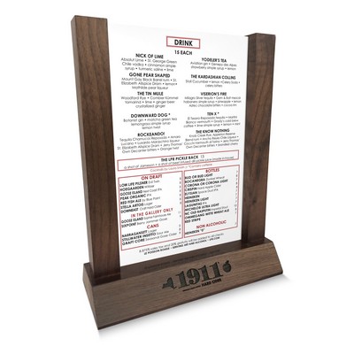 Solid Walnut Ar Code/Menu Holder With 4 X 6 Vertical Insert With Sides