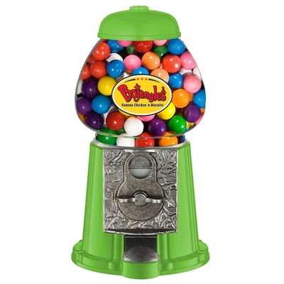 Lime Green 9" Metal w/Glass Gumball / Candy Dispenser Machine w/ Full Color Logo