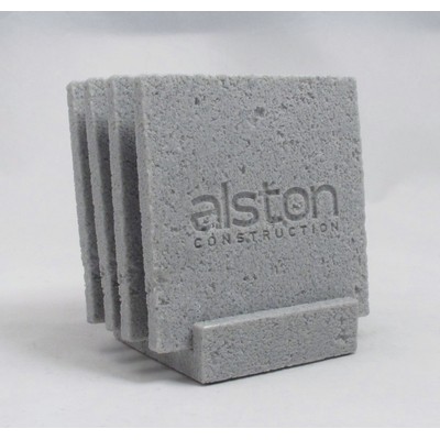 4-Pc Square Concrete-Textured Coaster Set w/Base