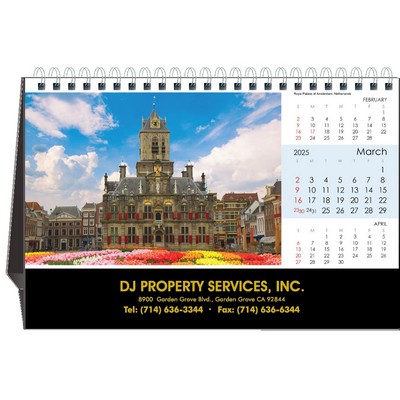 Travel Destination 2025 Desktop Calendar w/Foil Stamped Hardboard Easel