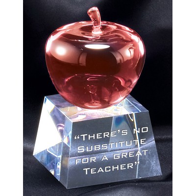 Red Crystal Apple Award on Clear Crystal Base, 3"x 5"H