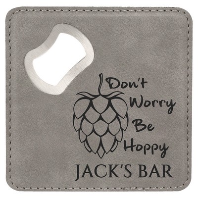 Coaster Bottle Opener, Gray Faux Leather