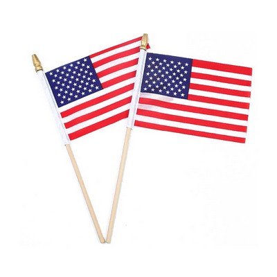 4"x6" Hand-held USA Flag With A Wooden Pole