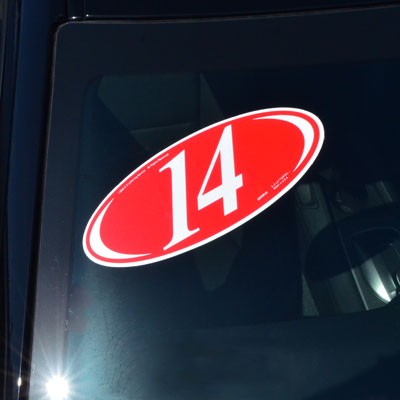 White & Red Two Digit Year Model Oval Decals (Set of 12)