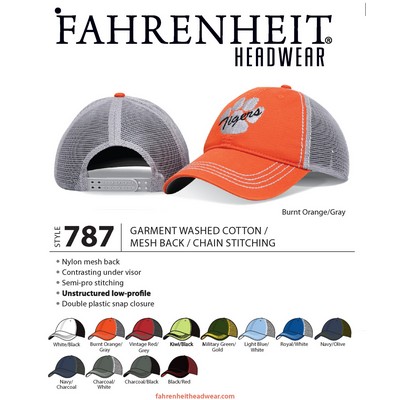 Fahrenheit Garment Washed Cotton Mesh Back Hat