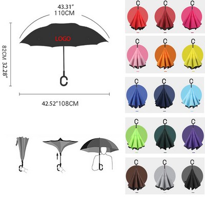 44" Arc Reverse Umbrella Upside Down Inverted Reversible Teflon Canopy with C-Shaped Handle