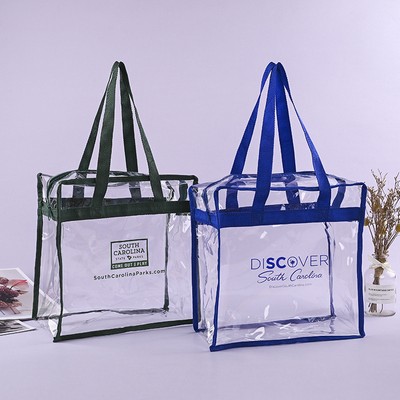 Clear PVC Stadium Tote Bag w/Zipper