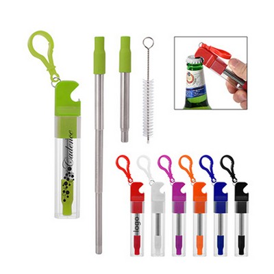 Retractable Stainless Steel Straw Kit With Opener