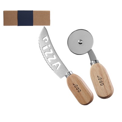 Pizza Cutter Set With Wooden Handle