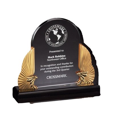 Executive Winged Gold Eagle Acrylic Award on a Black Crystal Base