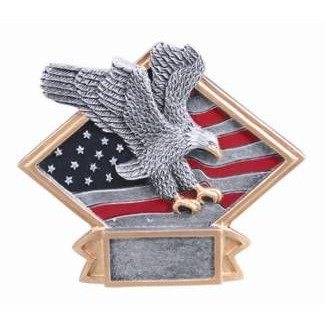 Large Diamond Plate Eagle American Flag Award - 6"x8 1/2"