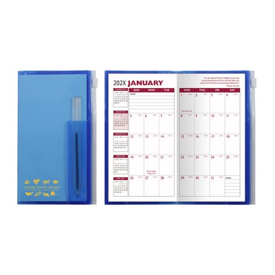 Monthly Zip Back Planner W/ Clear Pen - Translucent Color (2 Color Insert)