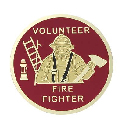 2" Volunteer Fire Fighter Etched Enameled Medallion Insert Disc