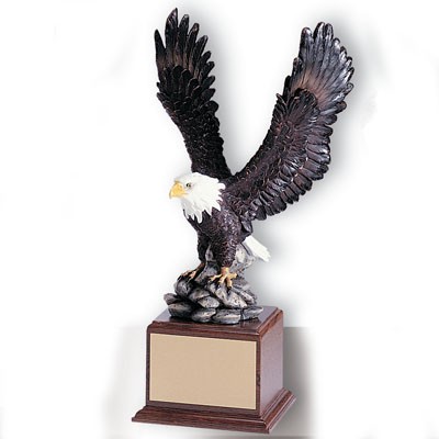 17" Hand Painted Resin Eagle on Wood Base