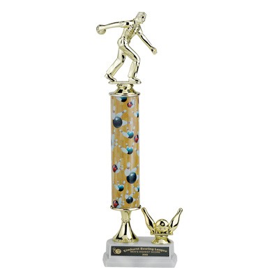 15" Single Column Bowling Trophy w/Bowling Ball & Figure