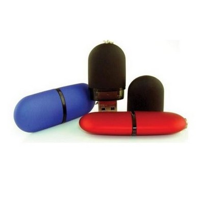 Flat Capsule Shaped USB Drive W/Rubber-Like Coating