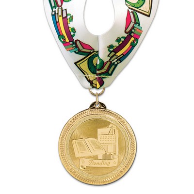 2" Reading Brite Laser Medal w/ Stock Millennium Neck Ribbon