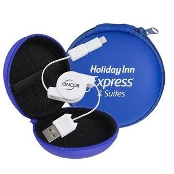 Retractable Cable w/ Adapter in Round Zipper Case