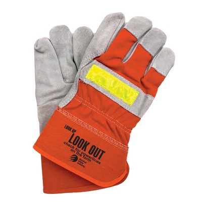 Split Leather Safety Gloves With Reflect Strip-Orange