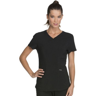 Cherokee® Infinity® Stretch Poplin V-Neck Top Shirt w/Bungee ID Badge Loop