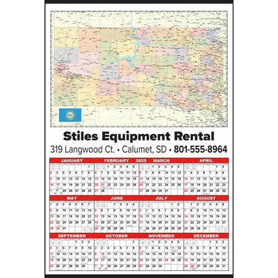 Small South Dakota State Map Year-In-View® Calendar