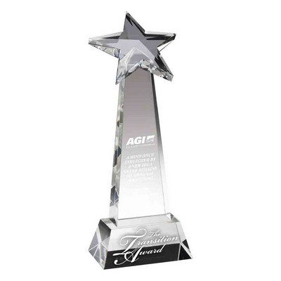 Crystal Beveled Star Tower Award, 4"x10-1/2"H