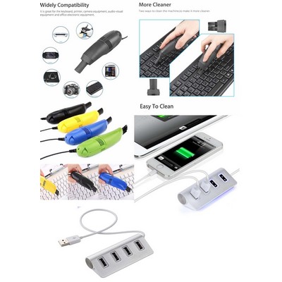 Kidder 4 Port USB Aluminum Hub + USB Vacuum Cleaner