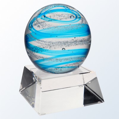 Blue Snow Globe Art Glass Award, 5 1/2"H