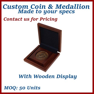 Executive Medallion Presentation Wooden Box w/ Wooden Easel Stand View - made to order, low minimum