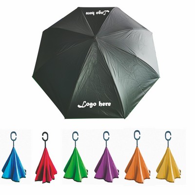 Inverted Reverse Umbrella With C Shaped Handle