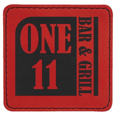 Square Engraved Patch with Adhesive, Red Faux Leather, 3" x 3"