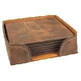 Rustic/Gold Square Leatherette 6-Coaster Set