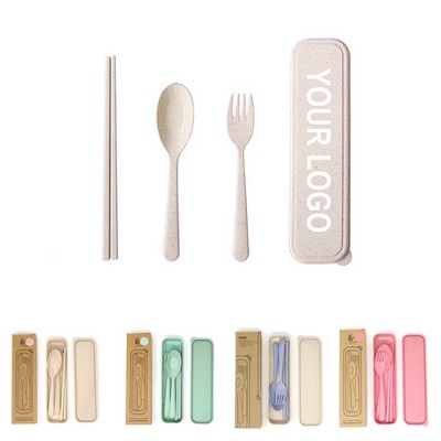 Portable Cutlery Wheat Straw Spoon Chopsticks Fork Tableware Set