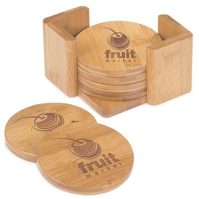 3 3/4" Bamboo Round 6-Coaster Set with Holder