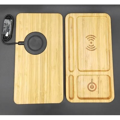 Bamboo Wireless Charging Base Desk Organizer