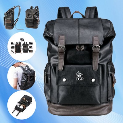 Classic Men's Leather Knapsack Backpack