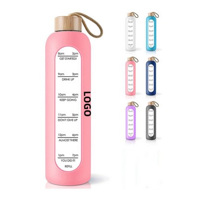 32oz Glass Water Bottle with Time Marker