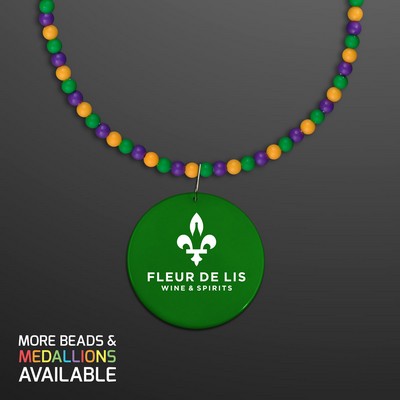 Breakaway Beads for Mardi Gras with Green Medallion (NON-Light Up) - Domestic Print